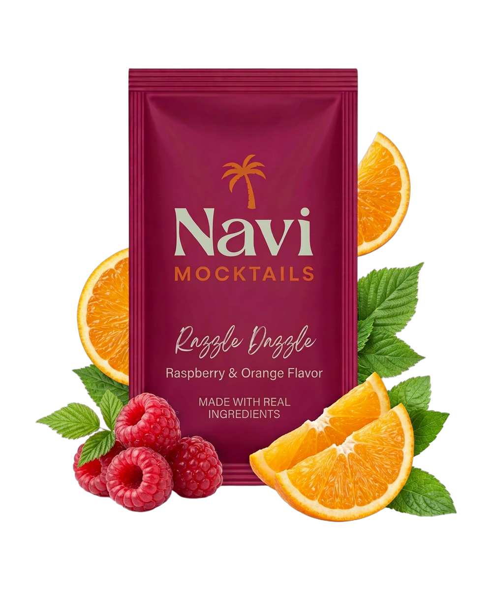 Razzle Dazzle Navi sachet surrounded by its fresh ingredients