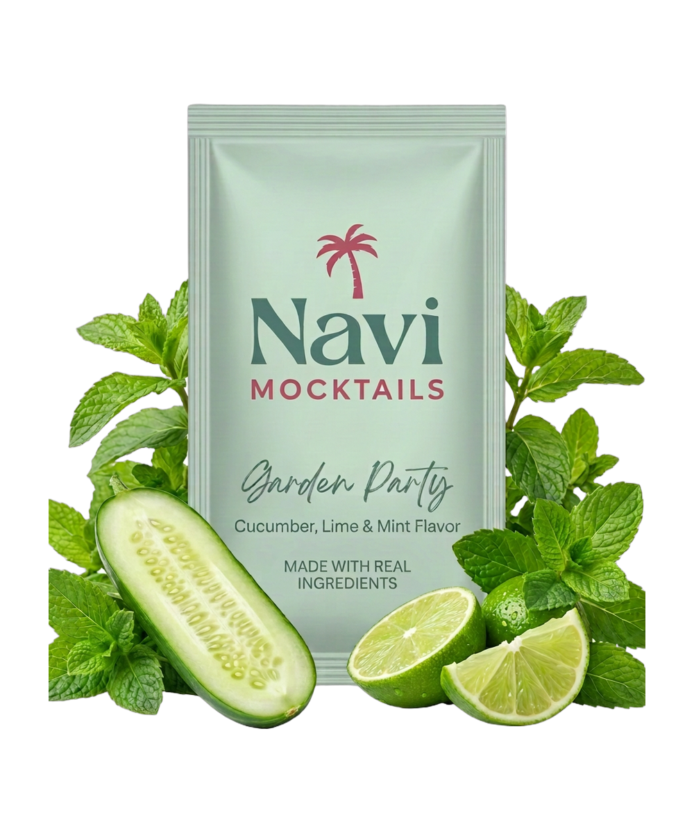Garden Party Navi sachet surrounded by its fresh ingredients