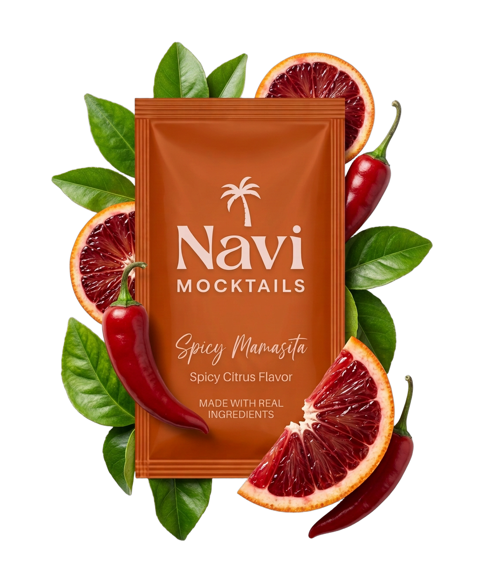 Spicy Mamasita Navi sachet surrounded by its fresh ingredients